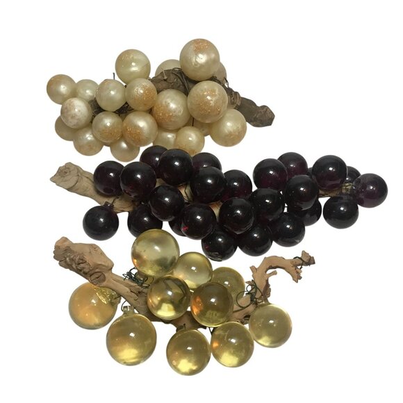VTG 60’s MCM Extra Large Purple & Clear & White Lucite Acrylic Grapes 3 Clusters - Picture 3 of 15